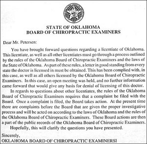 Letter from Oklahoma State Board of Chiropractic Examiners - Copyright – Stock Photo / Register Mark